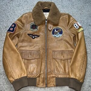 Wilsons Leather Adventure Bound Men's Bomber Jacket Coat Pilot W/ Patches VTG XS